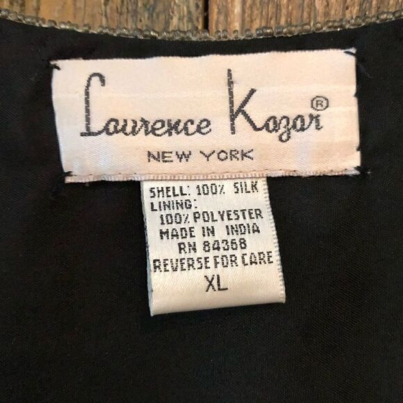 Laurence Kazar Sz XL Vintage Heavy Black Silver Beaded & Sequined Mafia Vibe Top - Picture 4 of 8
